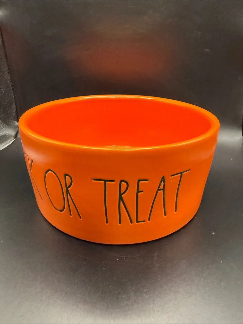 Rae Dunn Orange Lick or Treat Halloween Ceramic Dog Bowl